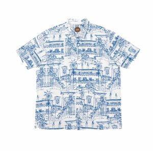 Common People Plate Light Blue Men’s Short Sleeve Shirt Cotton Size Large